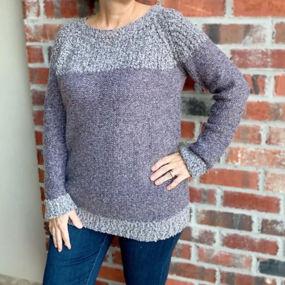 Fate Colorblock Purple Grey Crew Neck Sweater Large